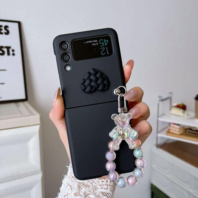 

Удобный чехол с матовой кожей для Samsung Galaxy Z Flip 4, противоударный жесткий чехол с браслетом для Samsung Z Flip 3 2 5g Samsung Z Flip 2 чёрный