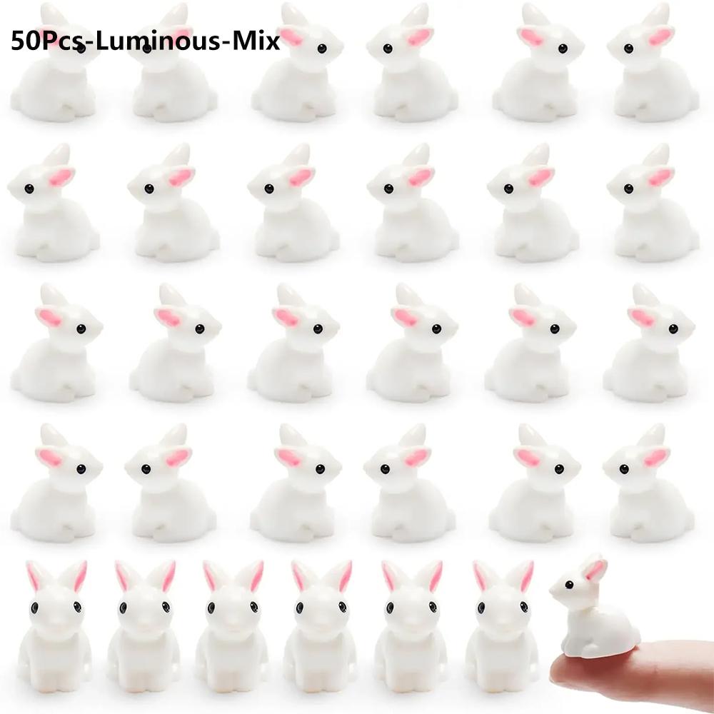 50Pcs Luminous Mini Resin Bunny Tiny Plastic Rabbits Glow In The Dark Miniature Bunnies Figurines For Fillers Fairy Garden