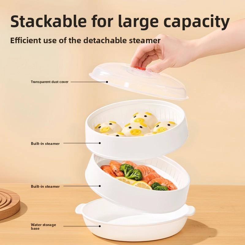 Microwave Safe Double Layer Steaming Basket Food Grade Plastic Steamer Tray For Home Cooking