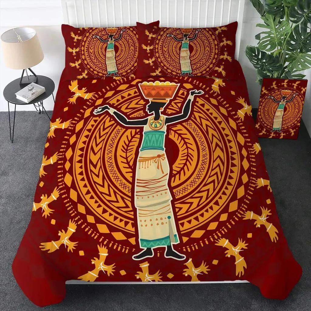 African American Duvet Cover Set Afro Bedding Set Black Women In Ethnic Dress Bed Set Tribal Modern Urban Home Decor King