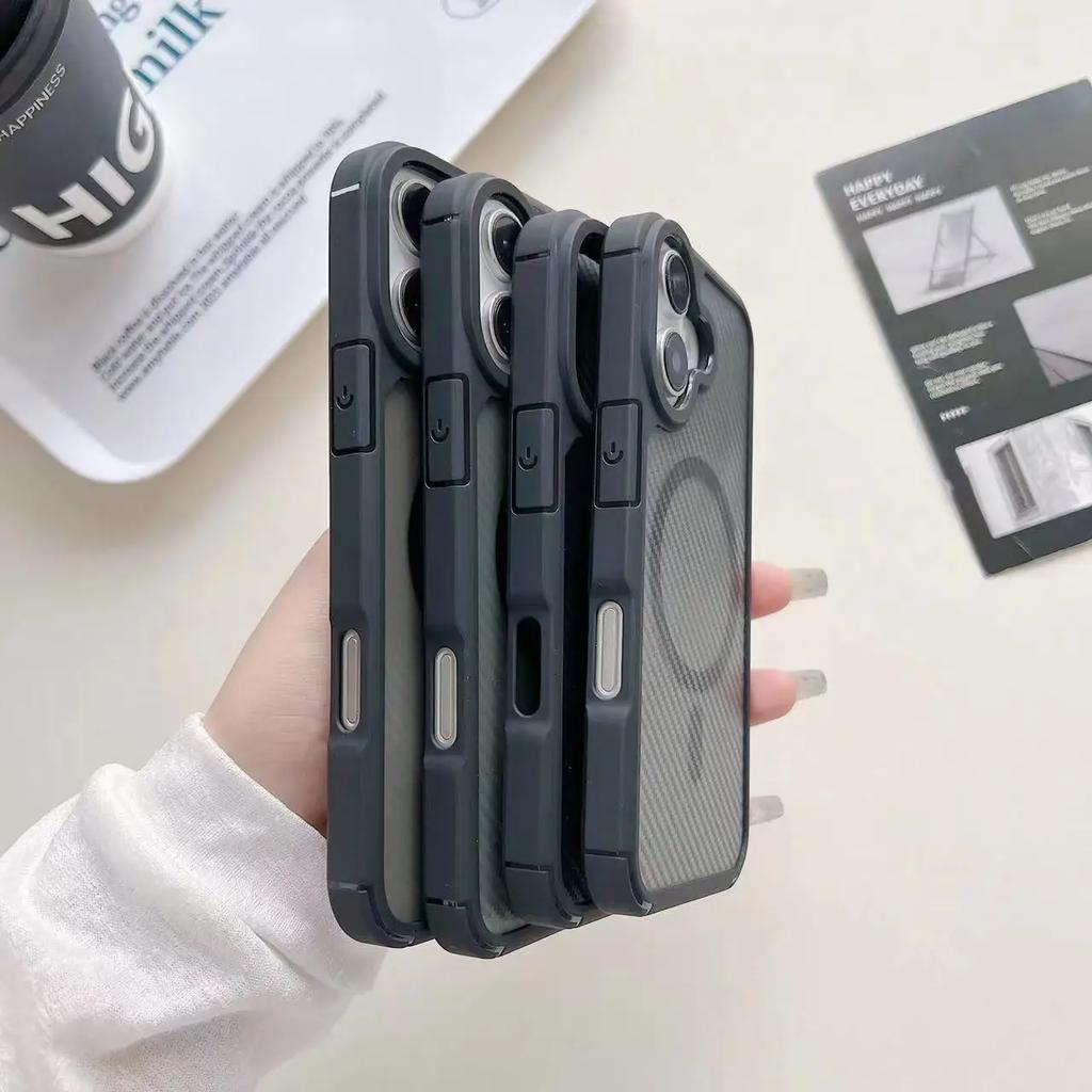 Luxury Carbon Fibre Magnetic Wireless Charging Phone Case for iPhone Samsung Translucent Bumper Cover