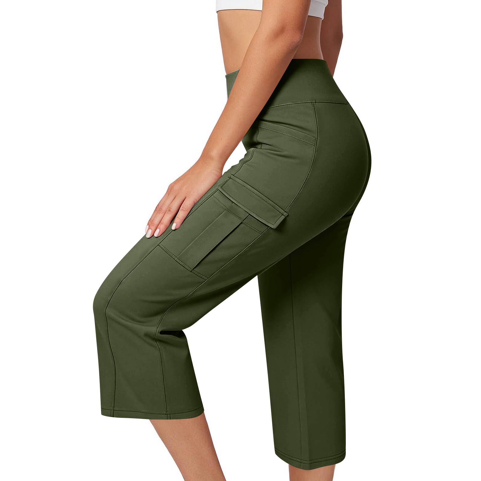 

Women s High-Waisted Casual Athletic Slim-Fit Outdoor Fitness Yoga Pants With Pockets L армия зеленый