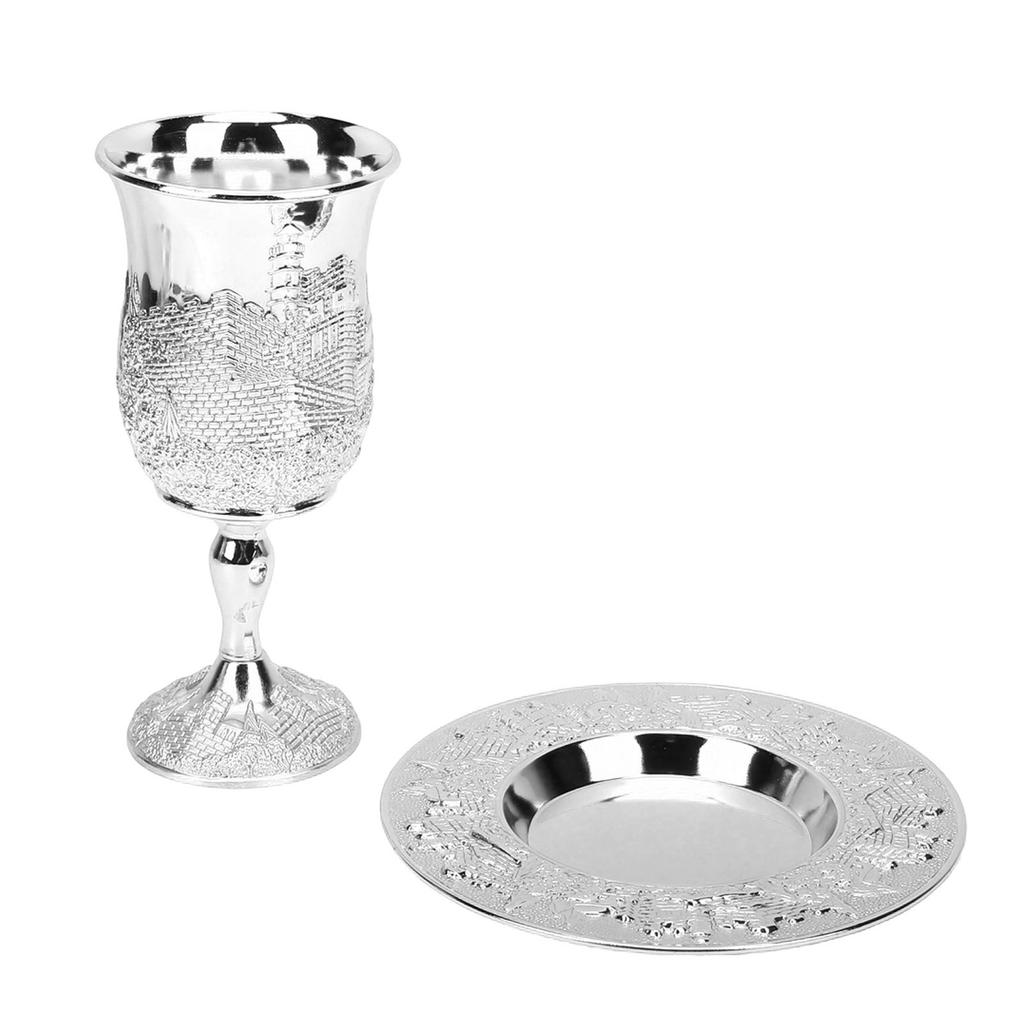 Kiddush Cup Set European Style Multifunctional Vintage Stemmed Wine Cup and Plate for Wedding Festivals