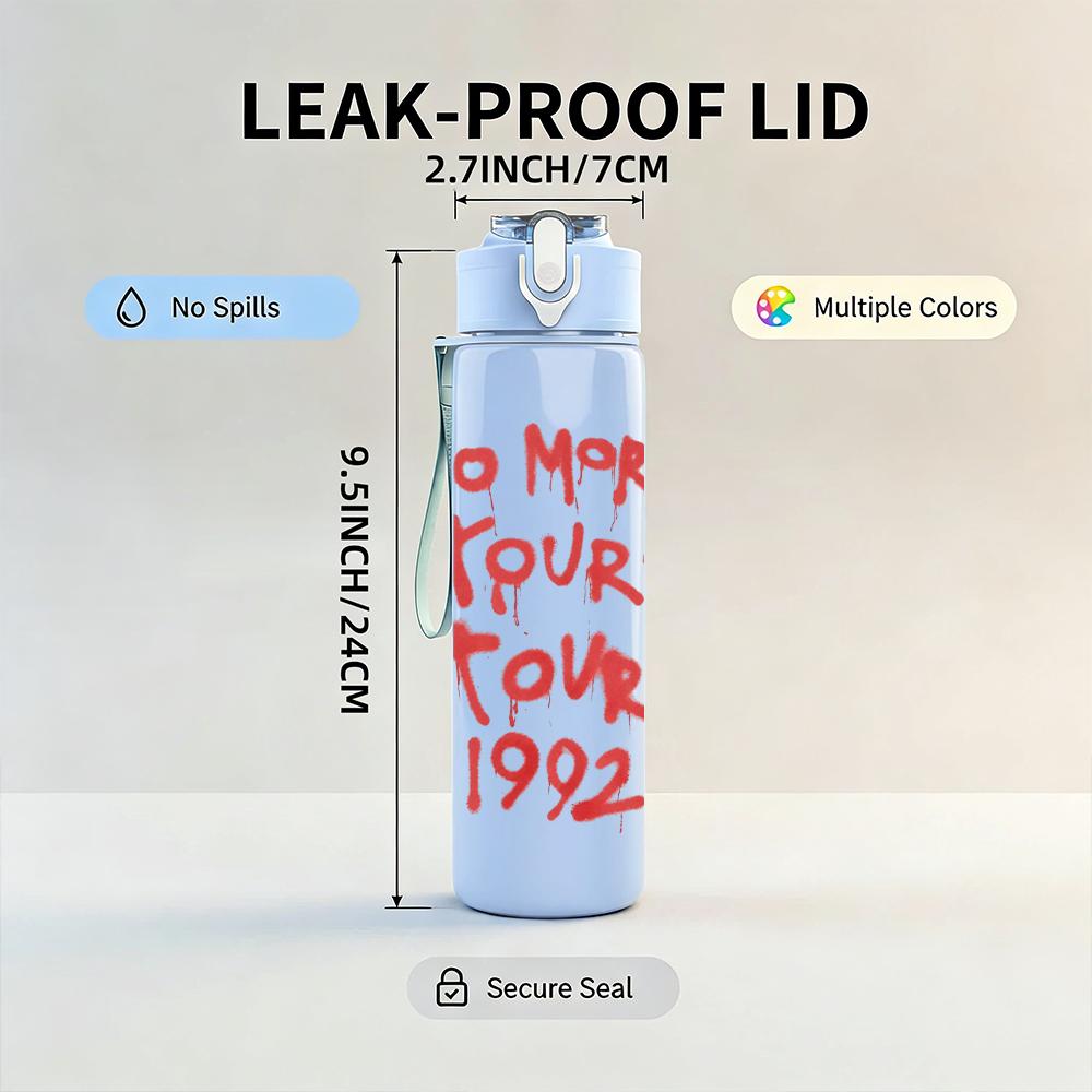 1PC No more tours red handwritten text print 750ml colorful plastic sports water bottle leakproof pop up lid with straw for outdoor work home use