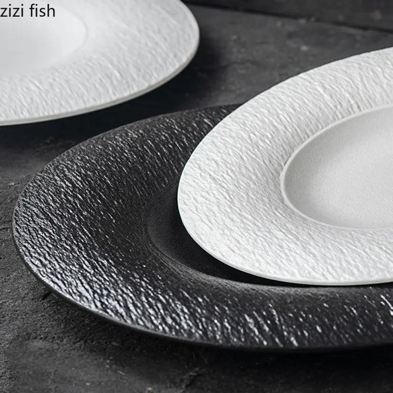 Matte Stone Pattern Plate Ceramic Shallow Plate Sushi Dish Dessert Dish Steak Plates Salad Plate Artistic Conception Tableware