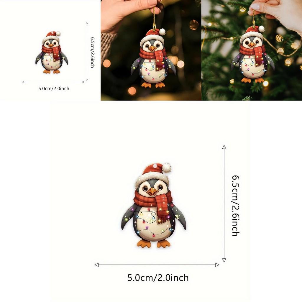 Christmas Penguin Acrylic Car Mirror Ornament With Cartoon Style For Car Interior Decor