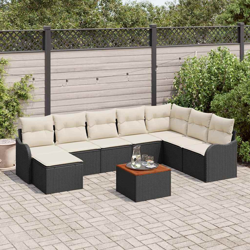 Garden Sofa Set with Storage 9 pcs Black and Cream Poly Rattan