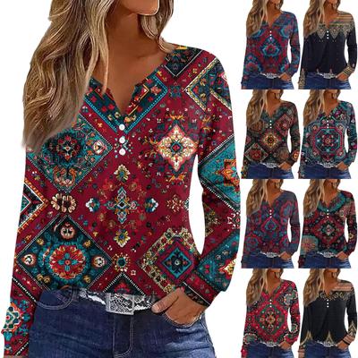Women's T Shirt Tee Button Long Sleeve Daily Weekend Fashion Basic V- Neck Regular Top