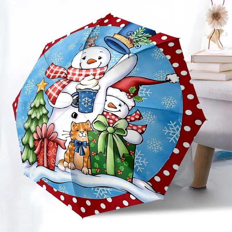 

1pc Christmas Snowman Automatic Folding Umbrella, Portable 3-Fold Design with 8-Bone Iron Frame, Outdoor, Gift for Fans, Travelers, Daily Use.N065