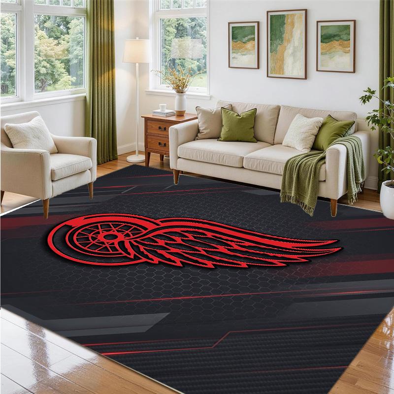 Detroit Red Wings Design Crystal Velvet Rug Soft Decorative Mat for Bedroom Entrance