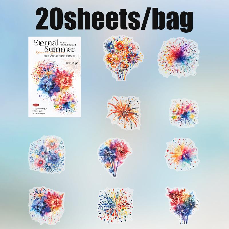

20Sheets/bag Summer Theme Stickers Account Hand Decoration For Office Photo Frames Cup Stationery Box Diary Back To School