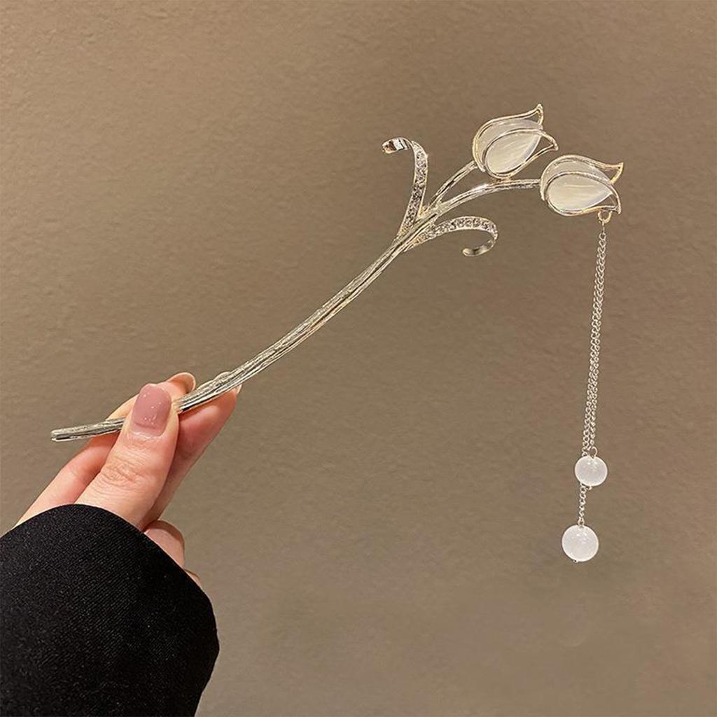 Chinese Style Vintage Hairpin Elegant Flower Vine Jade Stone Hair Stick Hanfu Cheongsam Evening Dress Hair Decor Accessories