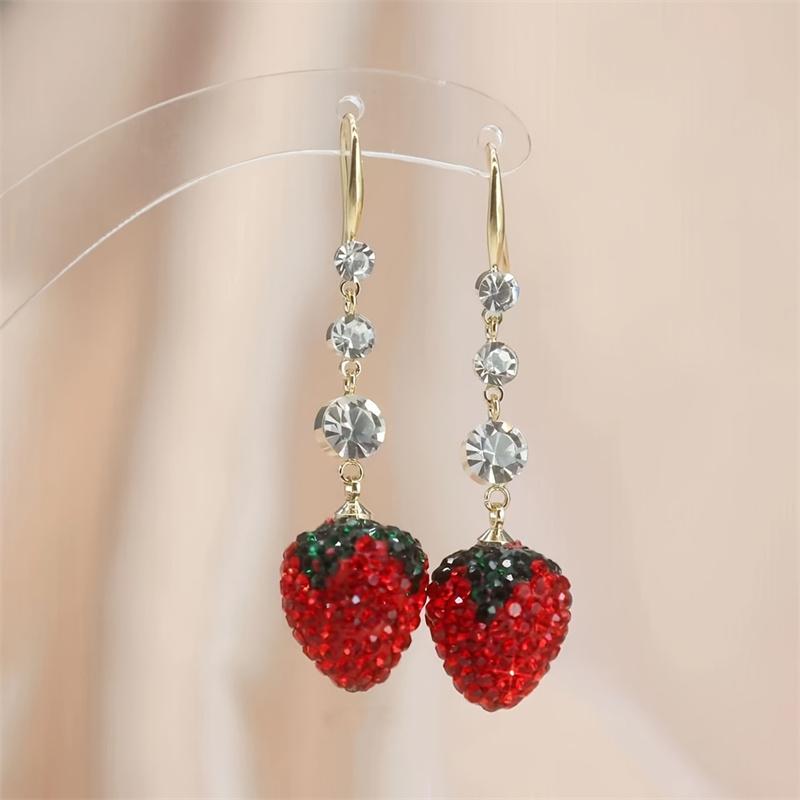 Korean Resin Strawberry Bowknot Drop Earrings for Women Food Simulated Fruit Cup Cake Dangle Earrings Jewelry Accessories