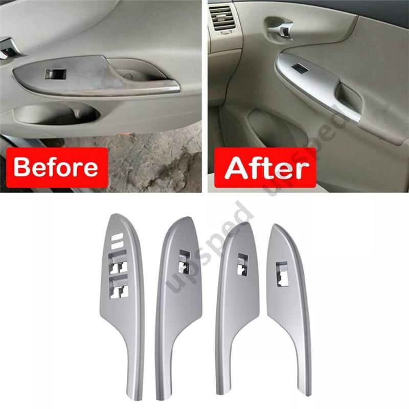 

4PCS Car Silver Window Switch Cover Bezel Trim 74232-02630 74231-02620 For Toyota Corolla 2007-2013 Armrest Upper Panel-Y79A