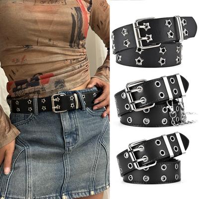 Women's Belt Large Size Double Hole Men Belt Punk Hip Hop Rock Subculture Belt Punch Free Belt for Men and Women