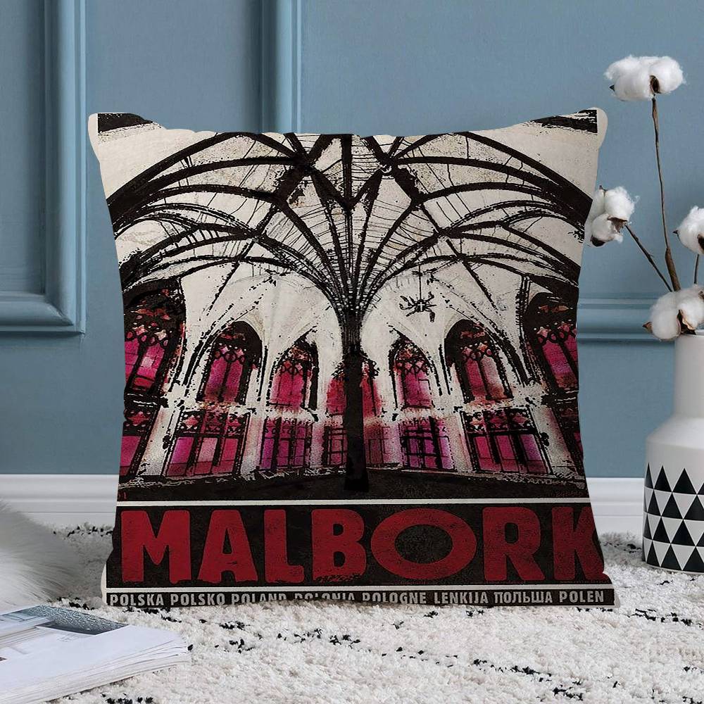 

Vintage Poland City Office Cushion Pillowcase Car Cushion CoverXCM Lumbar Pillowcase Sofa Pillowcover 30x30 cm