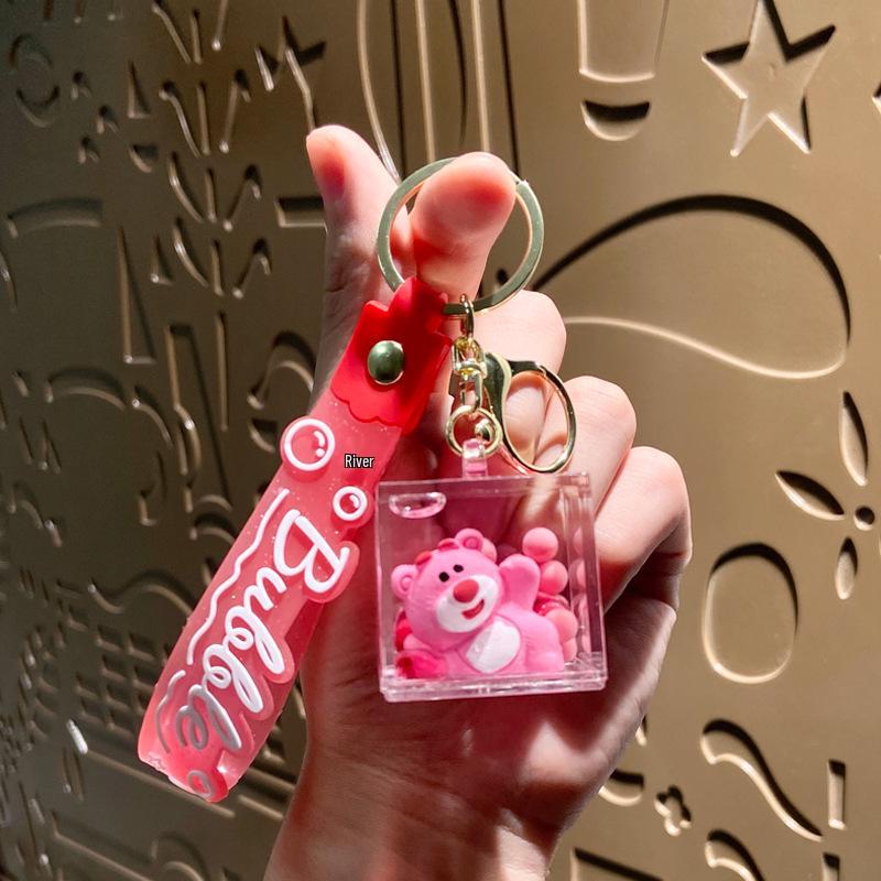 Creative Liquid-Filled Strawberry Bear Keychain Ornament