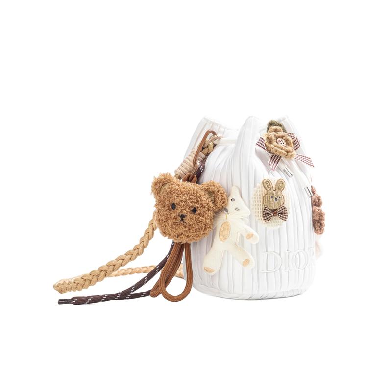 DIOR DIY Style Cosmetic Bag Rabbit Caramel, Jinghe, Plush Rabbit Decoration, Soft Cute Healing, Cute, Cool French Style, Small White Bag,