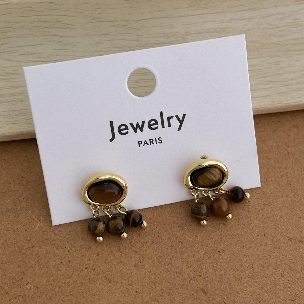 

Bohemia Real Gold Plated Copper Dangle Earrings For Women Natural Stone Tiger Eyes Kallaite Tassel Wholesale Daily Jewelry коричневый