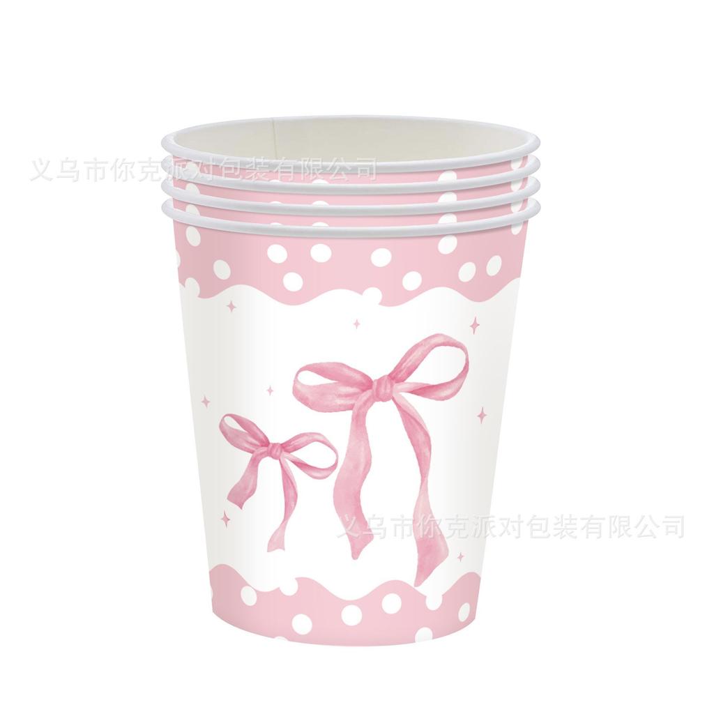Lace Pink Bow-themed Girl Birthday Party Tableware, Disposable Paper Plate Decorative Items