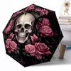 Zewnętrzny Automatyczny Parasol z Wzorem Czaszki, Składany Design z 8 Żebrami, Wytrzymały, Lekki, Na Każdą Porę Roku, Elegancki Damski Parasol