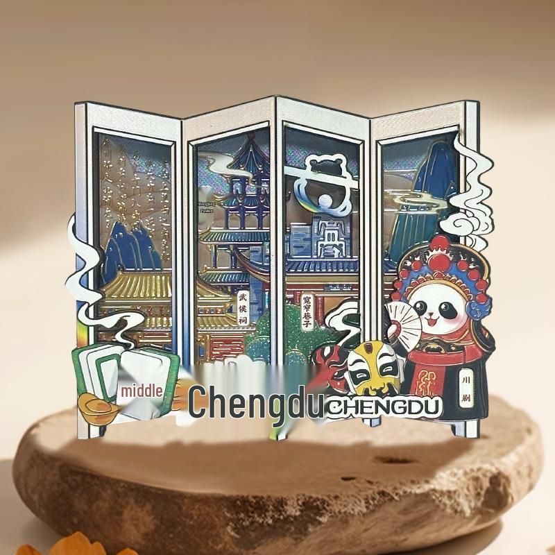 Chengdu Scenery Panda Stamp Wooden Magnet