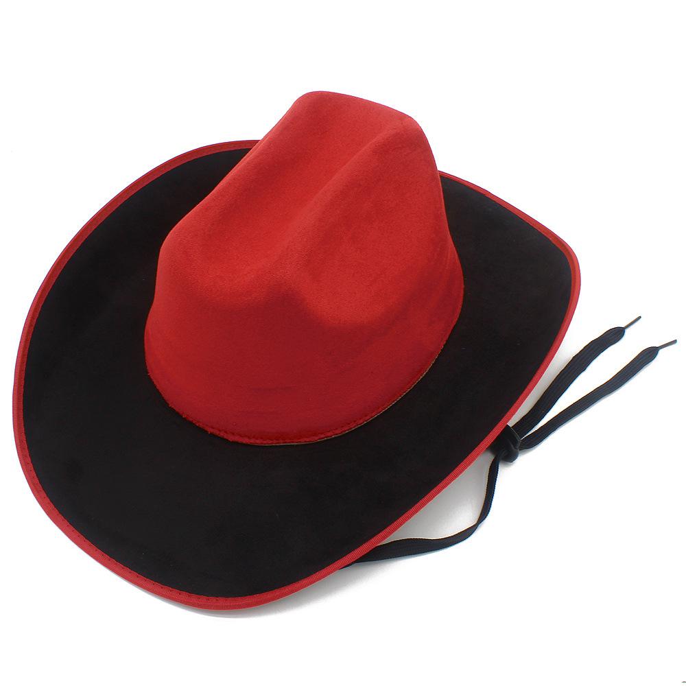 Popular European and American style suede western cowboy hat men and women contrasting colors simple big eaves jazz hat