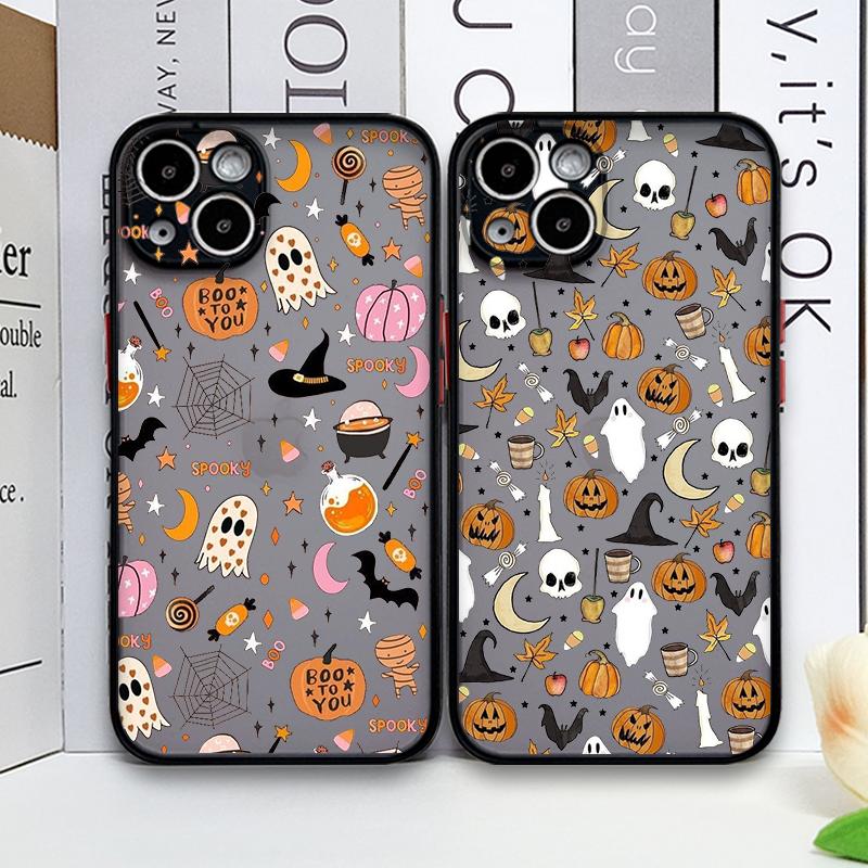 Cartoon Halloween Pumpkin Ghost Bat Pattern Phone Case for IPhone 11 12 13 14 16 15 Pro Max Mini XS X XR 7 8 Plus SE2 Back Cover
