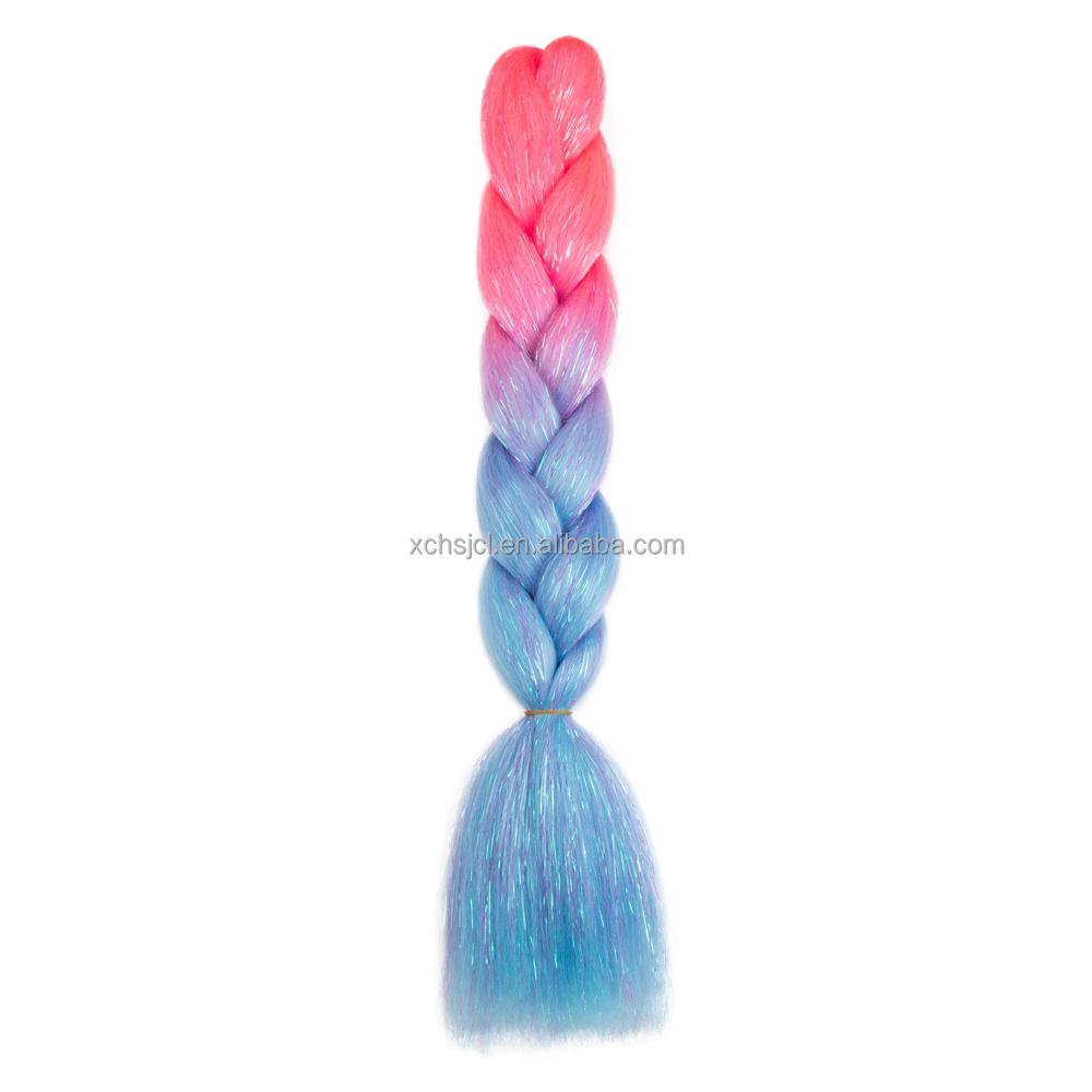 Customized Soft Heat Resistant Fiber Festival Ombre Pure 2 3 4 5 Tone Color Tinsel Glitter Jumbo Braiids
