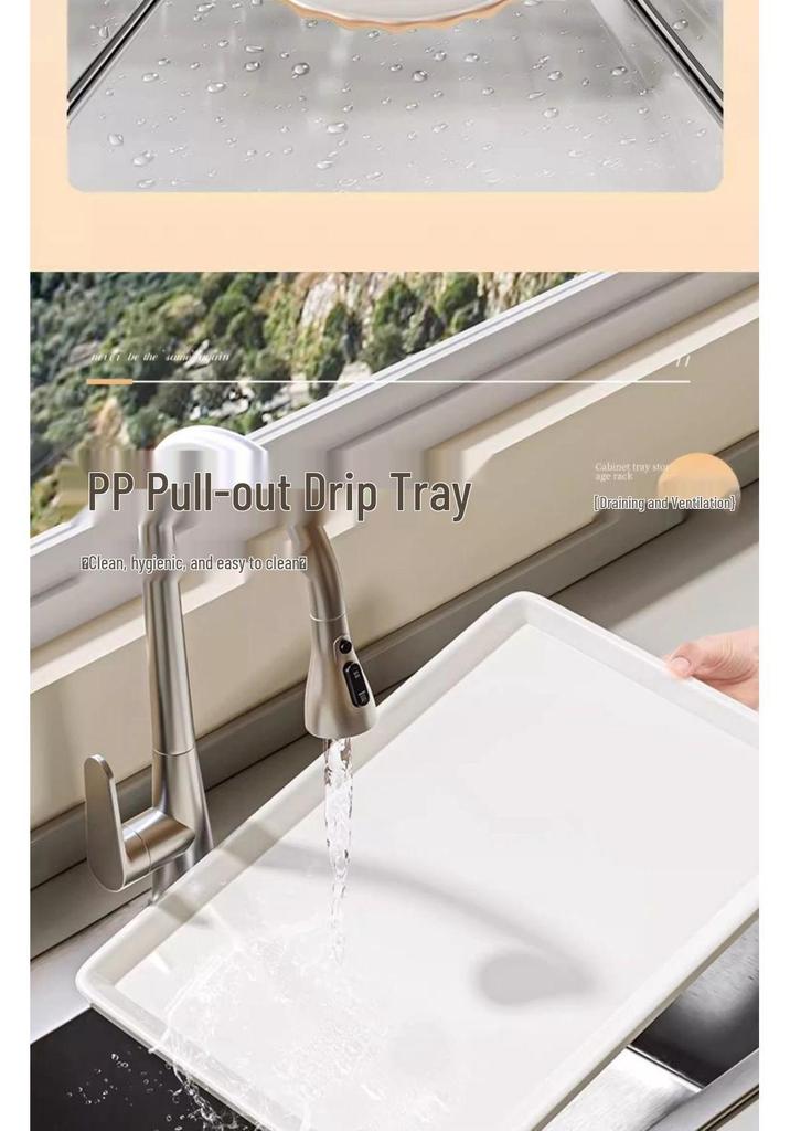 Pull-Out Drawer Dish Storage Rack - Punch-Free Kitchen Shelf and Draining Rack