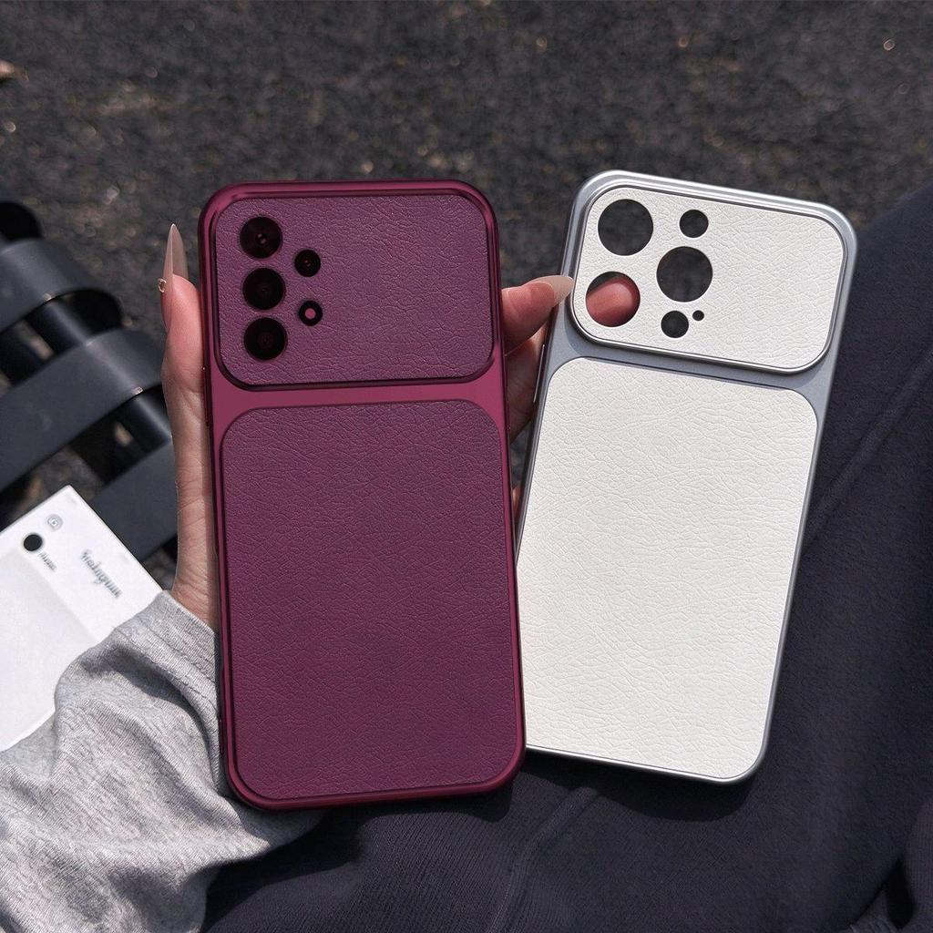 Premium Vegan Leather Casing for Samsung Galaxy A73 5G A53 A52 4G/5G A52S A33 A32 4G A23 A13 Electroplated Frame & Large Lens Case