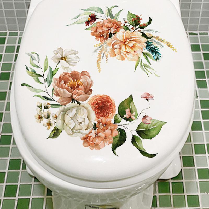 Colorful Floral Toilet Sticker Decals - Self-Adhesive Waterproof Bathroom Decor For Seat Lid & Tank Covers