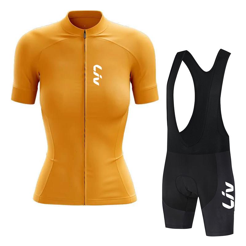 LIV Maglia da Ciclismo Donna Set Abbigliamento Estivo da Ciclismo Manica Corta Maglia da Corsa su Strada Completo Pantaloncini da Ciclismo con Bretelle