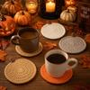 4PCS Crochet Pumpkin Coasters Halloween Fall Table Decor Knit Cup Mats for Coffee Mugs Cup Holders 5