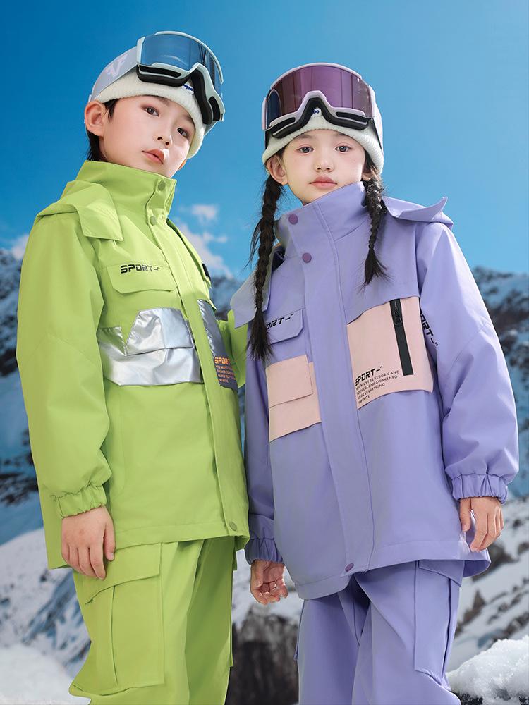 Kids' Thickened Ski Suit Set: Warm DuPont, Three-Proof Mountaineering Jacket for Boys & Girls, Primary School Students, Three-Piece.