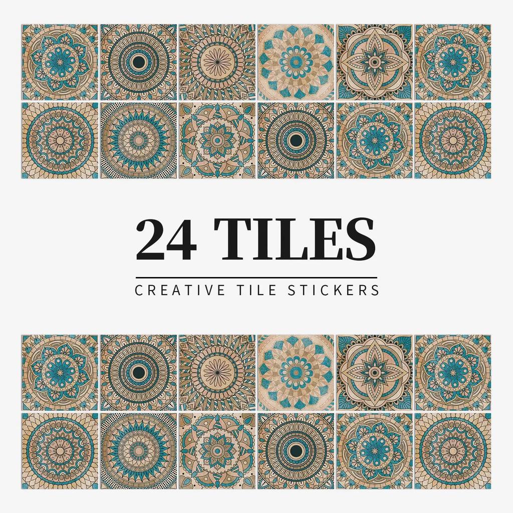 24Pcs Gray Moroccan Wall Sticker Art Water-Repellent Vinyl Peel And Stick Tile Sticker Home Decor Kitchen Bathroom