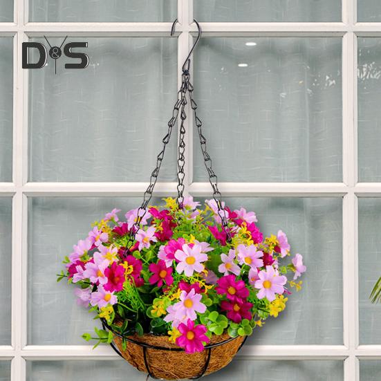 Künstliche Blume Hängekorb Kunstblumen im Korb UV-beständig Kunstblumenkorb mit Ketten für Heim Garten Terrasse Deko