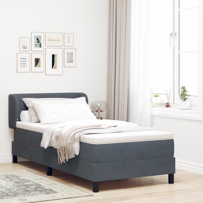 VidaXL Lit à ressorts ensachés avec matelas gris foncé, 100x200 cm, velours 3340323