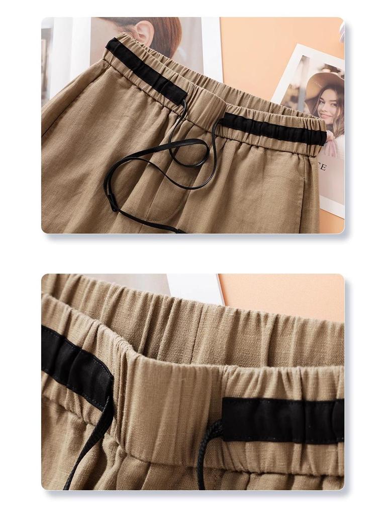 White Cotton Linen High Waist Wide-Leg Pants for Women - Summer 2025 Fashion Casual Nine-Point Length