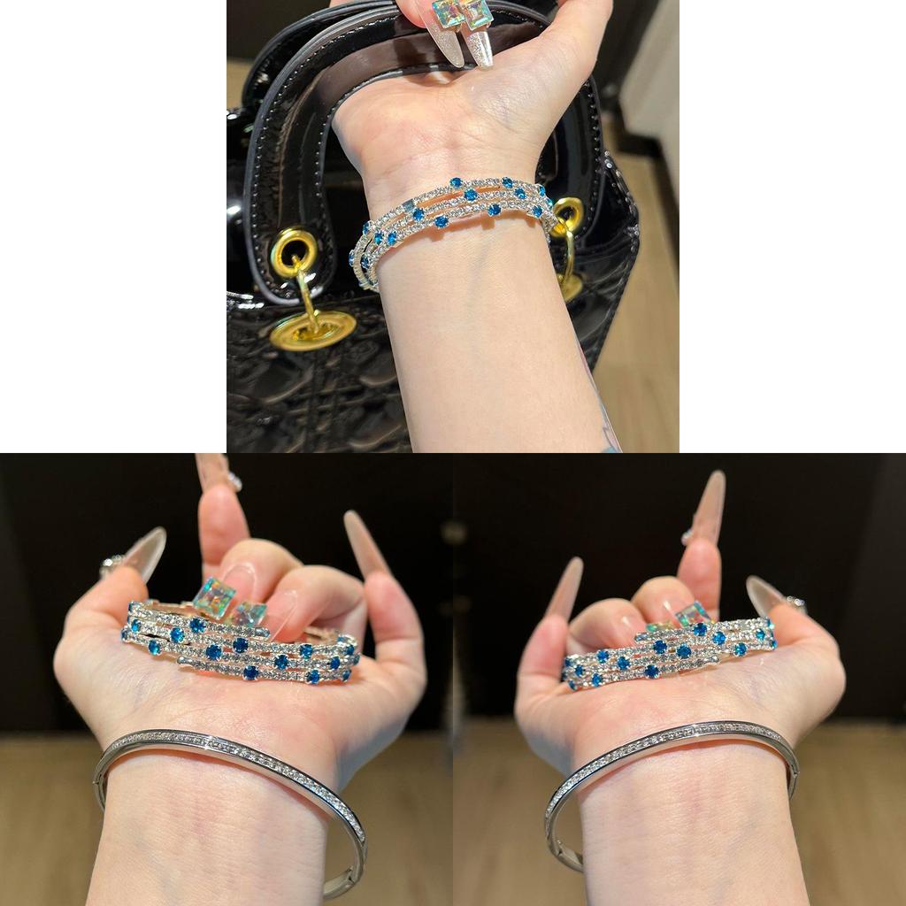 Luxury Zircon Triple Layer Open Bracelet With Flower Accents For Fashionistas And Office Wear