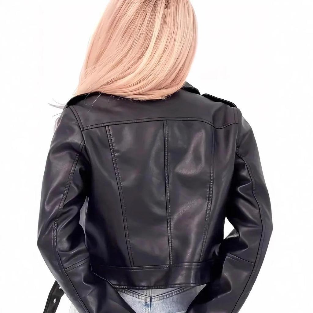 Damen Slim Fit PU-Leder Motorradjacke mit schrägem Reißverschluss