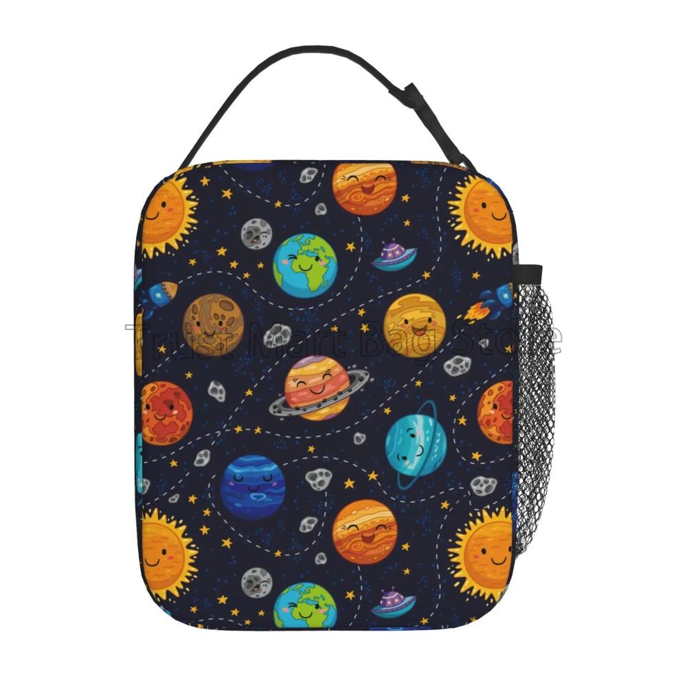 Space Planet Insulated Lunch Bag for Kids Solar System Lunch Box Universe Galaxy Cooler Bento Bag for School Travel Picnic Beach