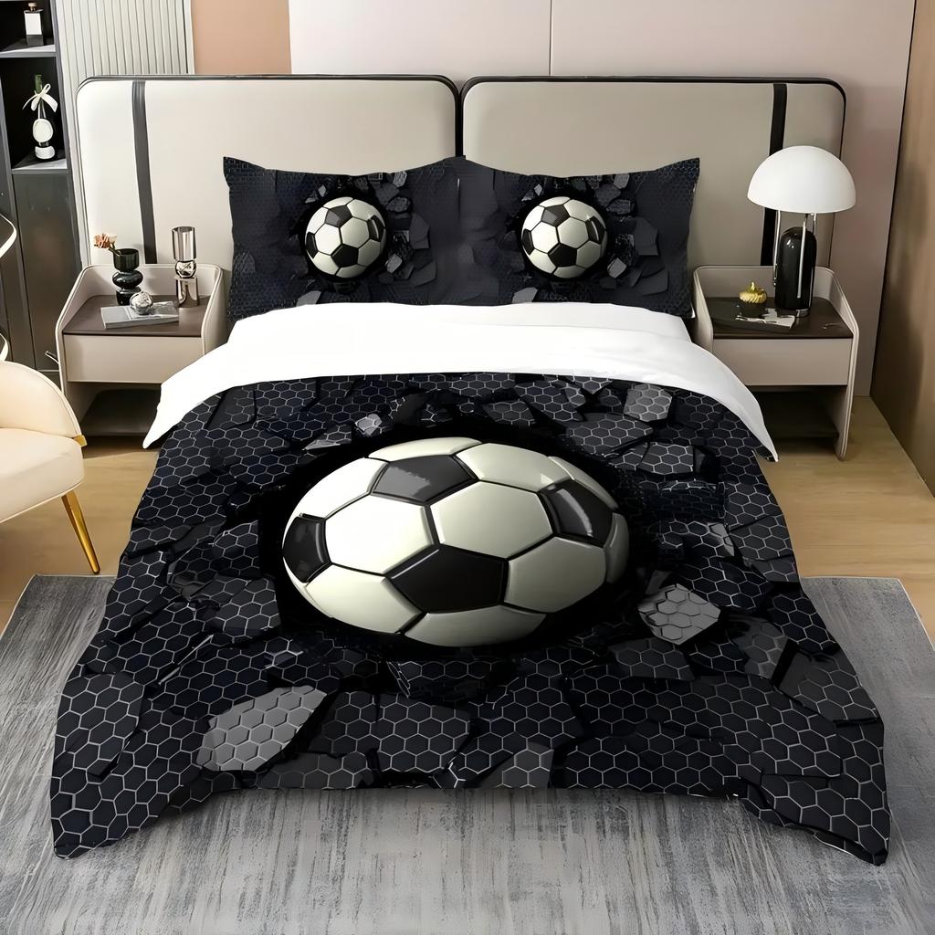 Football Impact Cementowa Ściana Sześciokątny Nadruk Zgnieciony Przez Uderzenie Kołdra Poliestrowa Wygodna Poszwa na Kołdrę w Stylu Efektów Wizualnych 3D