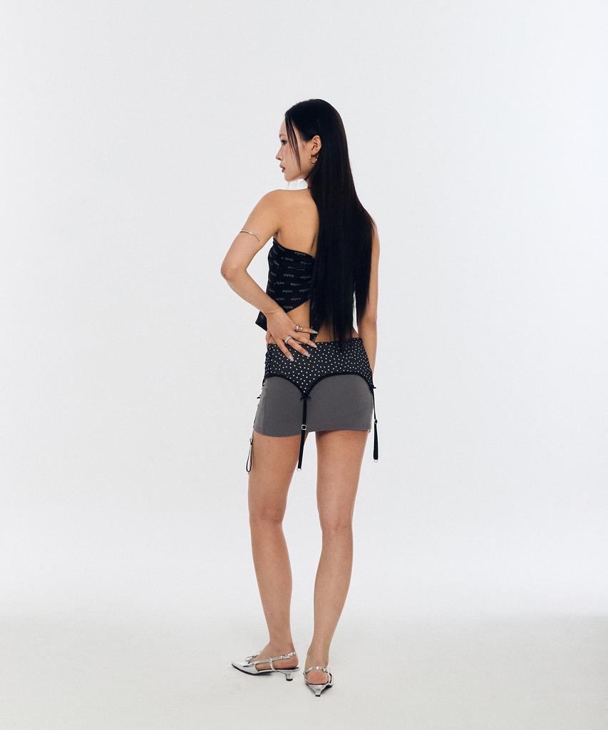 Seullisiseu Garter Detail Low Rise Skirt (Black)