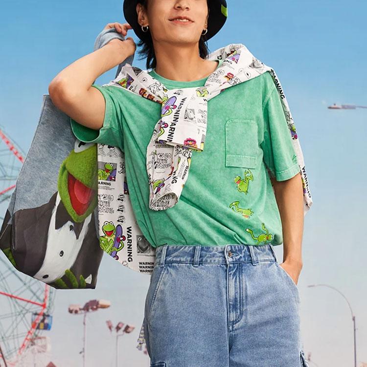 Li-Ning X Disney Muppets Collection Loose Casual Round Neck Printed Short Sleeve T-Shirt Men Tops Green AHSR839-2