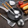 Stainless Steel Cookware Set: Anti-Scald Handle Wok Spatula, Soup Ladle, Slotted Spoon, Imitation Wood Grain, Thickened Stir-fry and Frying Tools.