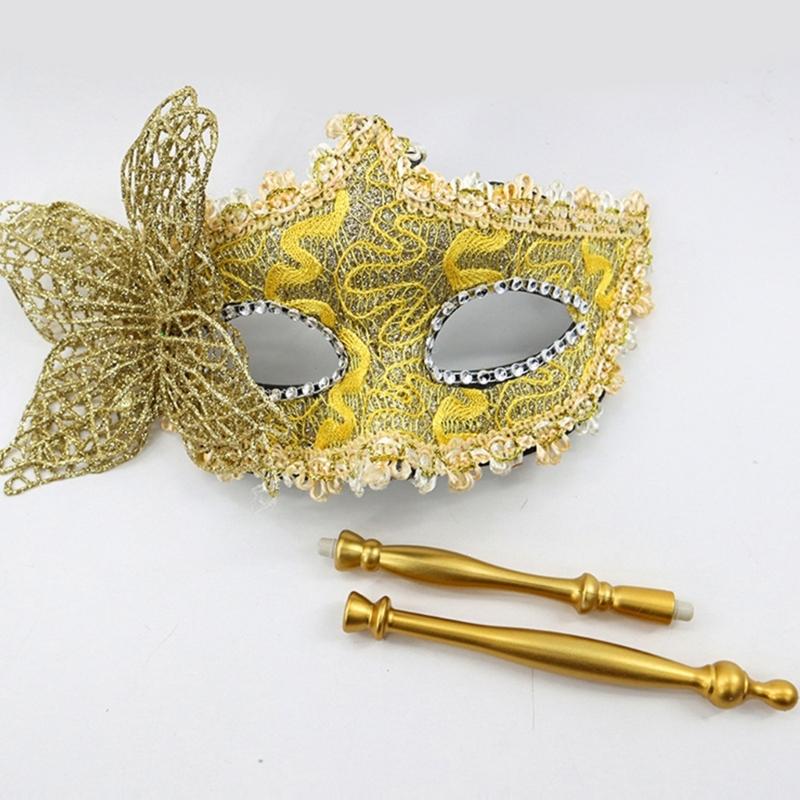 Benátská maska motýla pro ženy Maškarní maska Halloweenská párty maska s držákem Půlmaska Mardi Gras maska