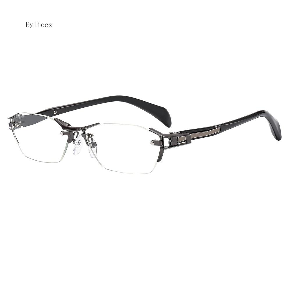 Vintage Frameless Color Change Reading Glasses Cut Edge Anti Blue Light Presbyopia Glasses High Definition Photochromic Eyewear