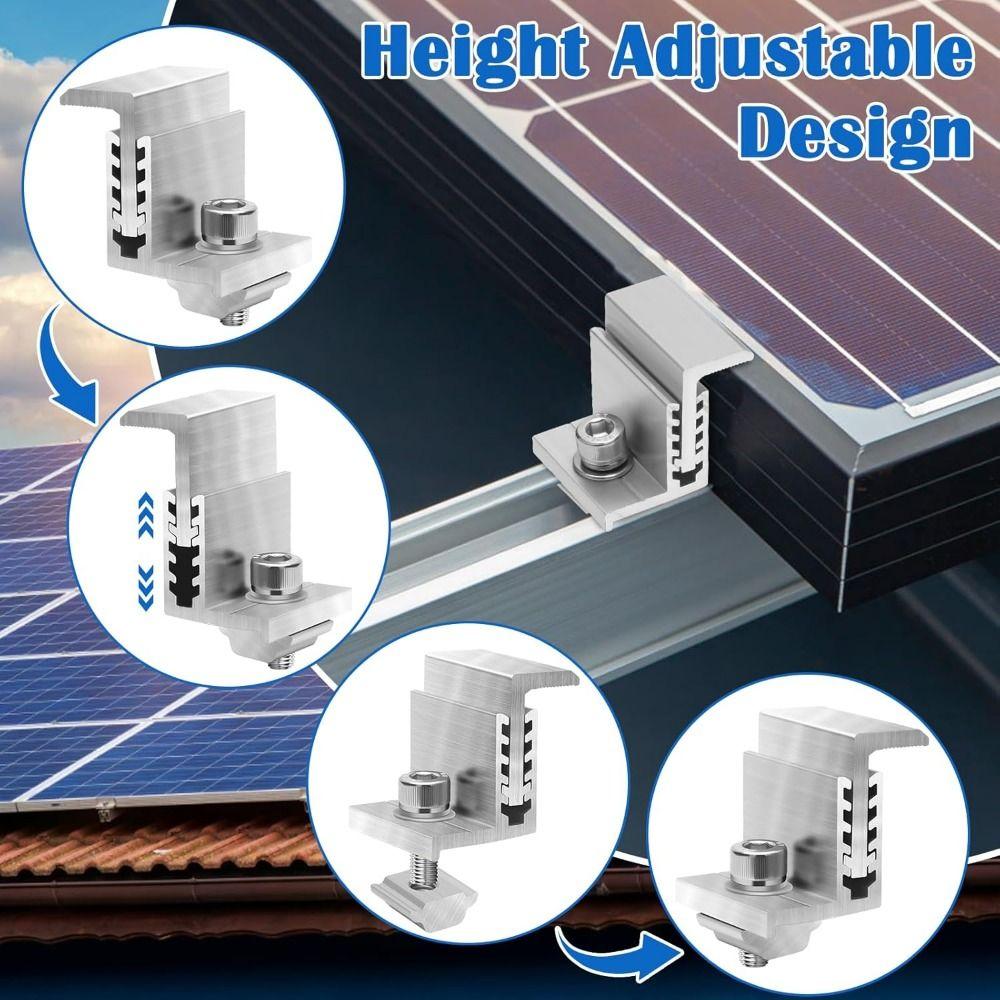 4Pcs Aluminum Solar Panel Clamps Medium Pressure Solar Rail End Clamps  Photovoltaic Support
