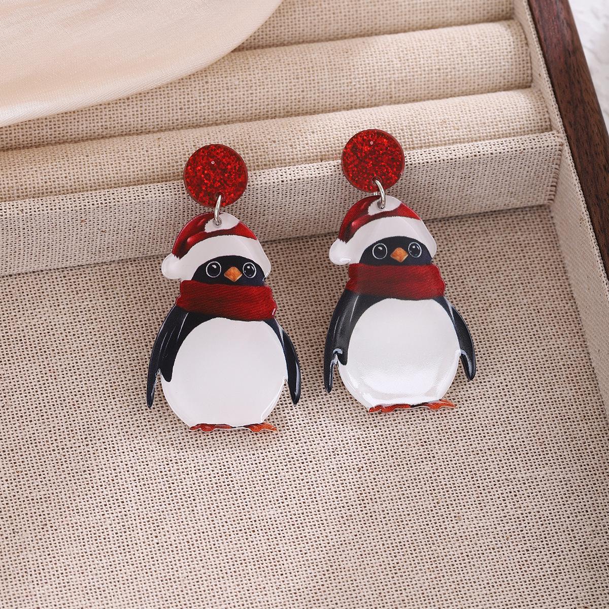 

Festive Penguin Cartoon Acrylic Earrings: Autumn/Winter Light Luxury High-End Fashion Accessory